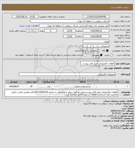 استعلام قطعات الکترونیکی طبق فایل پیوست.