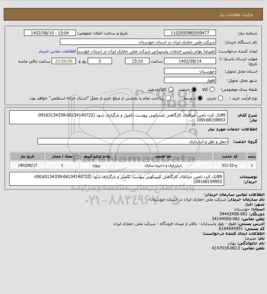 استعلام 89تک کرن تامین جراثقال کارگاهی تلسکوپی
پیوست تکمیل و بارگزاری شود (06134140722-09163134339-09168159953)