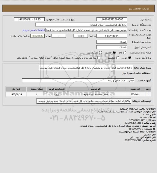 استعلام واگذاری فعالیت های خدماتی و پشتیبانی اداره کل هواشناسی استان همدان طبق پیوست