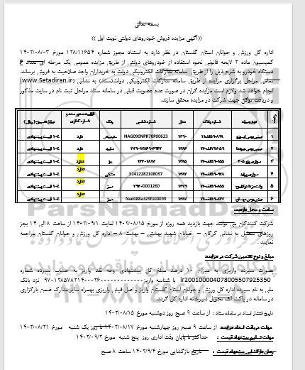مزایده فروش خودروهای دولتی