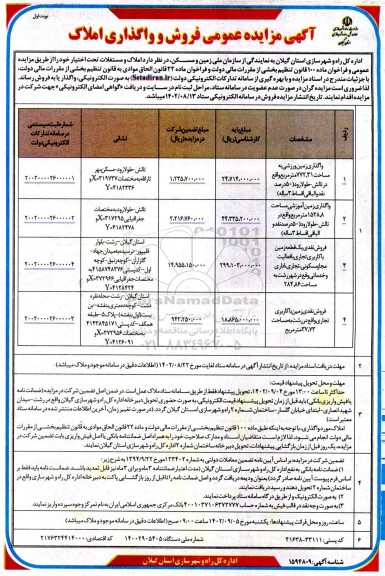 آگهی مزایده فروش و واگذاری املاک