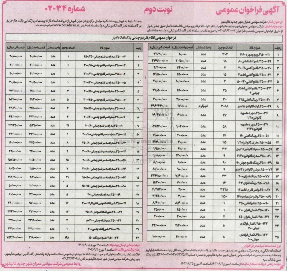 فراخوان اقلام فلزی و چدنی بلااستفاده انبار نوبت دوم