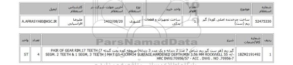 استعلام، ساخت چرخدنده اصلی کوره/ گیر ریم (ست)