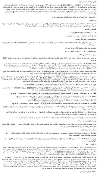 مزایده فروش سه دانگ از شش دانگ یک واحد آپارتمان مسکونی به پلاک ثبتی 
