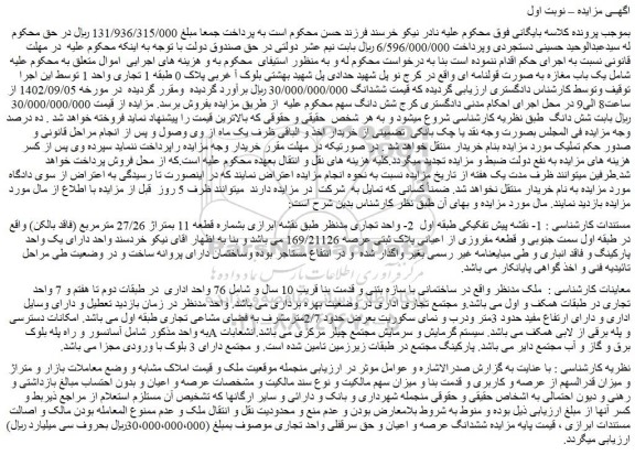 مزایده فروش یک باب مغازه به صورت قولنامه ای 