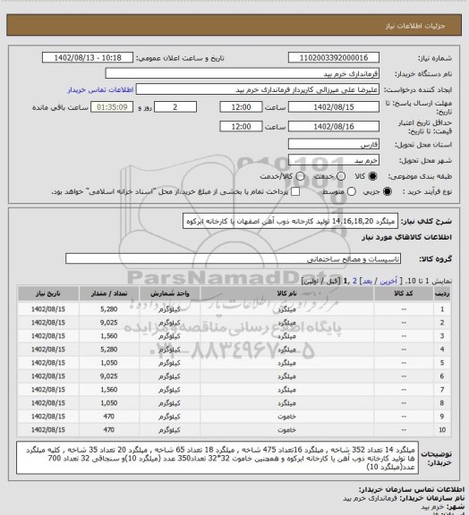 استعلام میلگرد 14,16,18,20 تولید کارخانه ذوب آهن اصفهان یا کارخانه ابرکوه