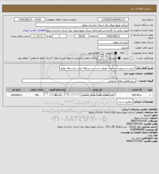 استعلام بازدید و سرویس پستهای توزیع و تست و سیرکوله روغن ترانسهای توزیع
