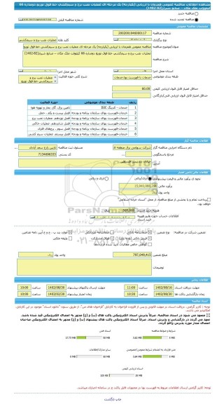 مناقصه، مناقصه عمومی همزمان با ارزیابی (یکپارچه) یک مرحله ای عملیات نصب برج و سیم کشی خط فوق توزیع دومداره 66 کیلوولت ملک مکان – صنایع شیراز(82-1402)