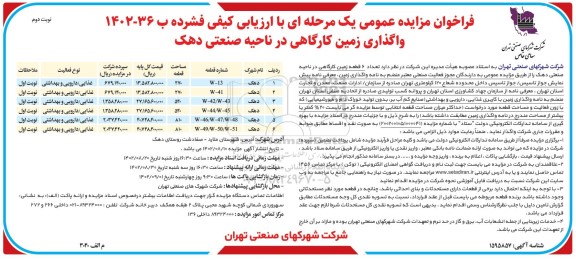 واگذاری زمین کارگاهی در ناحیه صنعتی دهک  - نوبت دوم 