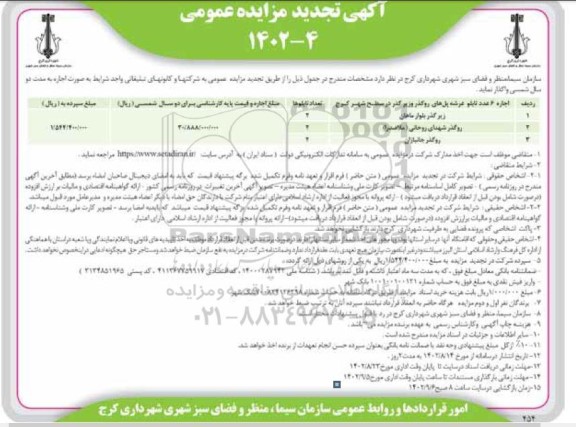 مزایده اجاره 6 عدد تابلو عرشه پل های روگذر و زیرگذر تجدید