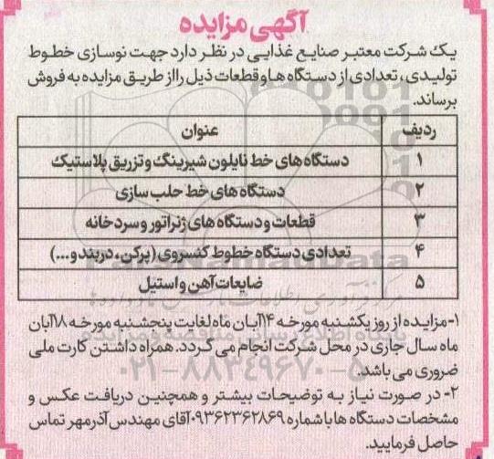 مزایده فروش دستگاه های خط نایلون شیرینگ و تزریق پلاستیک و ...