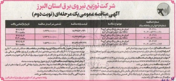 مناقصه اجرای طرح های رینگ و مانور - نوبت دوم 