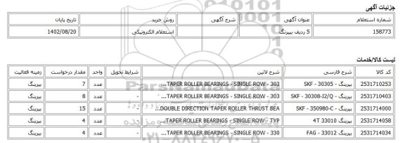 استعلام الکترونیکی، 5 ردیف بییرنگ