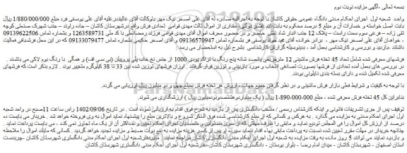 مزایده فروش  تعداد 45 تخته فرش ماشینی 12 مترمربعی پانصد شانه پنج رنگ با تراکم پودی 1000 از جنس نخ خاب پلی پروپیلن 