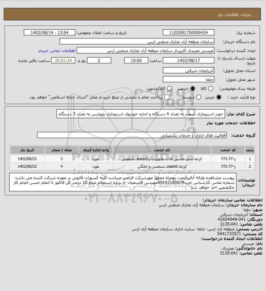 استعلام خودر استیجاری سمند به تعداد 4 دستگاه و اجاره خودروی استیجاری پژوپارس به تعداد 3 دستگاه