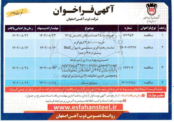 فراخوان خرید 25.000 عدد استکان تاندیش....- نوبت دوم 