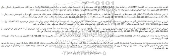 مزایده دودانگ ازملک پلاک های 3/22937،3/22938،3/23935