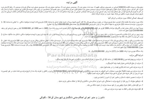 مزایده یک قطعه ملک تجاری....