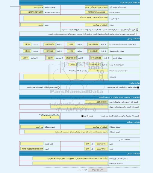 مزایده ، اجاره اردوگاه تفریحی رفاهی شرابگرو