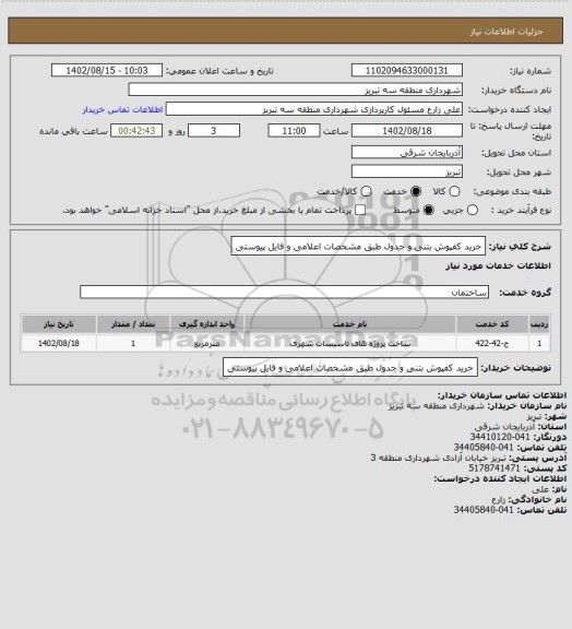 استعلام خرید کفپوش بتنی و جدول طبق مشخصات اعلامی و فایل پیوستی