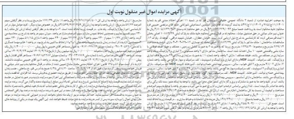 مزایده فروش ملک به مساحت 1235.40 مترمربع با قدمت 10 سال دارای 7 واحد مسکونی