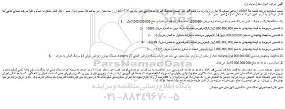 مزایده یک دستگاه لیفتراک ، موتور سردخانه و ...