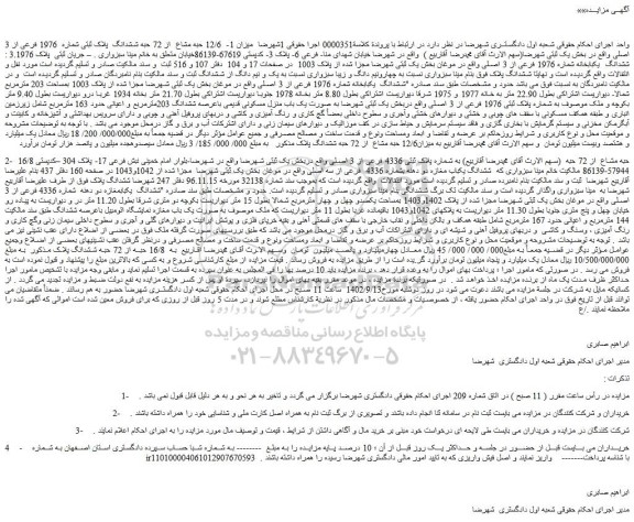 مزایده ششدانگ  پلاک ثبتی شماره  1976 فرعی از 3 اصلی 