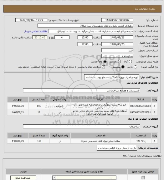 استعلام تهیه و اجرای پروژه لکه گیری سطح روستای فشند