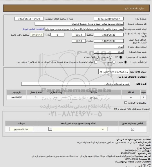 استعلام پروژکتور70وات 4000کلوین فار