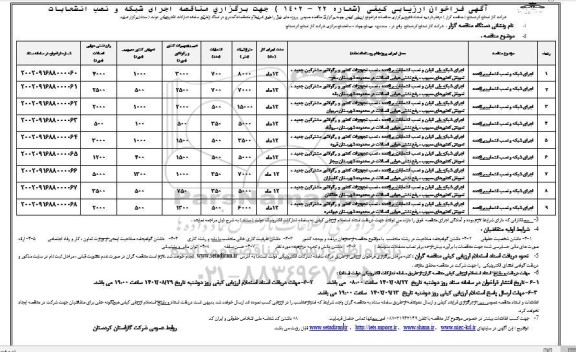مناقصه اجرای شبکه و نصب انشعابات