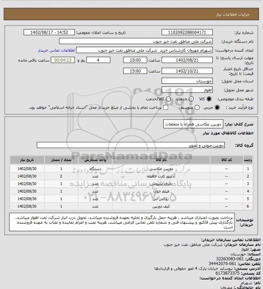 استعلام دوربین عکاسی همراه با متعلقات
