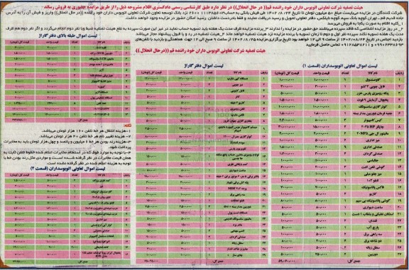 مزایده فروش گاوصندوق، فایل چوبی 3 کشو و...