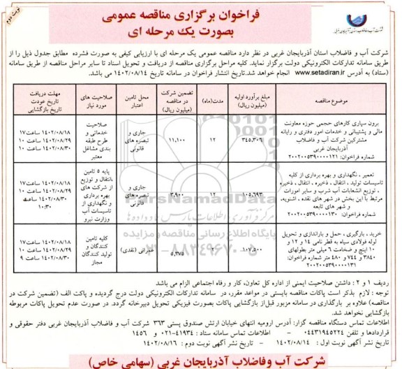 فراخوان برگزاری مناقصه عمومی برون سپاری کارهای حجمی حوزه معاونت مالی و پشتیبانی.... - نوبت دوم 