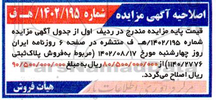 اصلاحیه مزایده فروش سه دانگ عرصه و اعیاه یک قطعه زمین با کاربری ورزشی محله