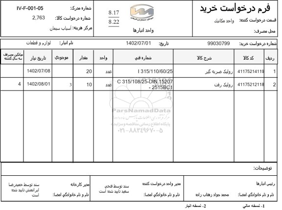 استعلام رولیک ضربه گیر ...