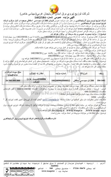 مزایده فروش 200 تن سیم مسی اسقاطی