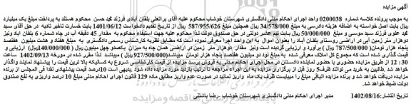 مزایده فروش مقدار 45 دقیقه آب در چاه شماره 6 بلقان اباد 
