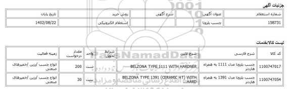 استعلام الکترونیکی، چسب بلزونا