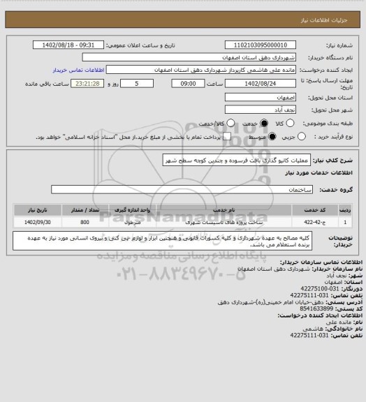 استعلام عملیات کانیو گذاری بافت فرسوده و چندین کوچه سطح شهر