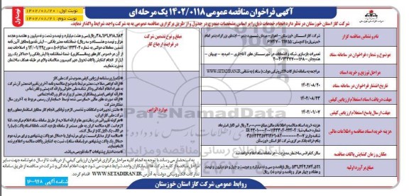مناقصه تعمیرات بازسازی شبکه و انشعابات 