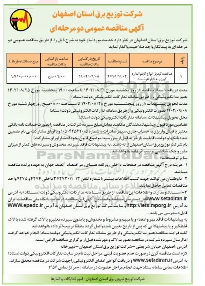 مناقصه تبدیل انواع تابلو اندازه‌گیری به تابلو هوشمند