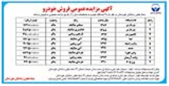آگهی مزایده عمومی فروش خودرو