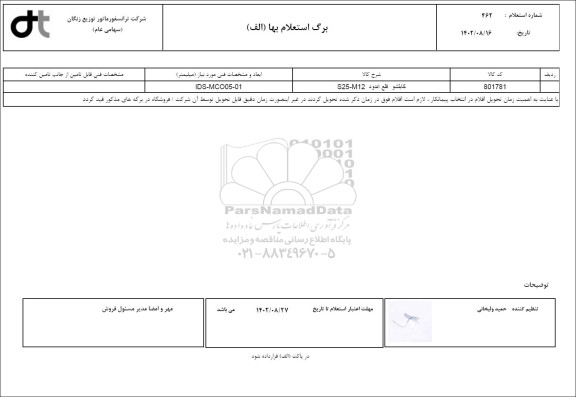 استعلام کابلشو قلع اندود S25-M12