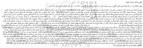 مزایده فروش 1-دوتخته فرش مستعمل دستباف 9متری زمینه کرم و...