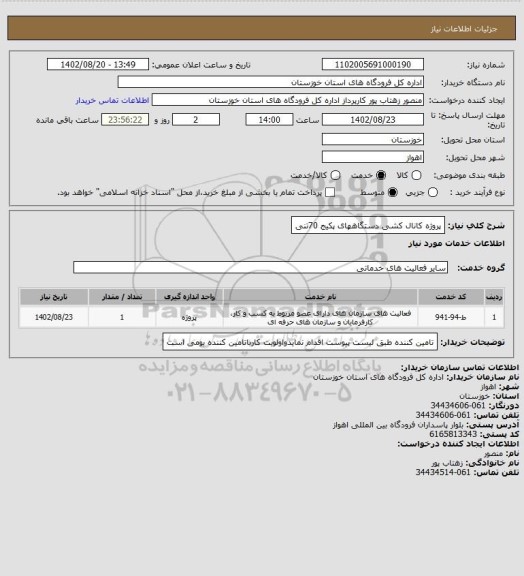 استعلام پروژه کانال کشی دستگاههای پکیج 70تنی
