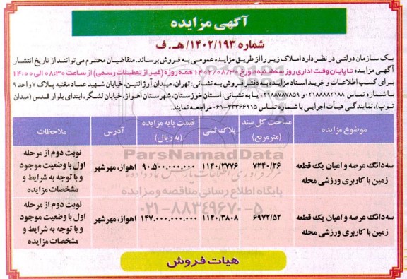 مزایده فروش املاک