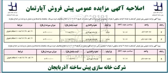 اصلاحیه مزایده پیش فروش آپارتمان