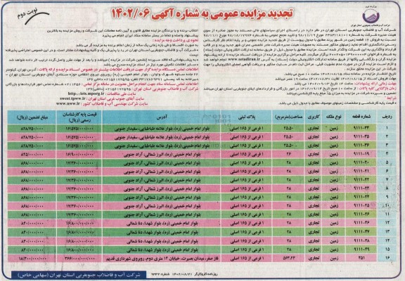 تجدید مزایده فروش 16 قطعه زمین نوبت دوم 