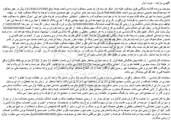 مزایده فروش یک باب مغازه به صورت قولنامه ای