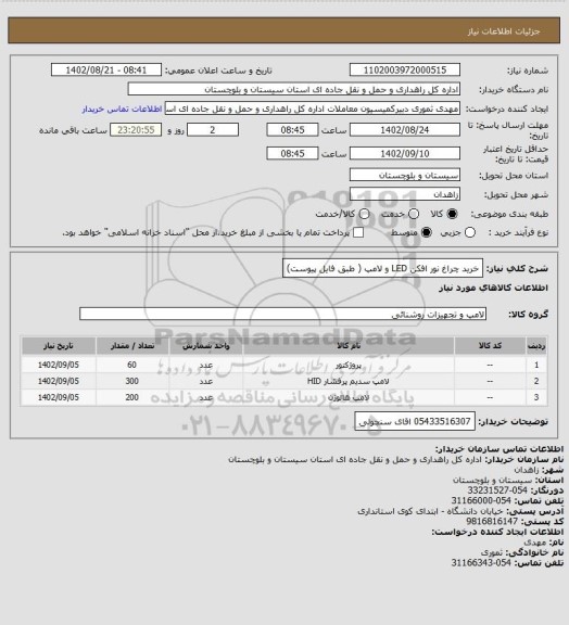 استعلام خرید چراغ نور افکن LED و لامپ ( طبق فایل پیوست)